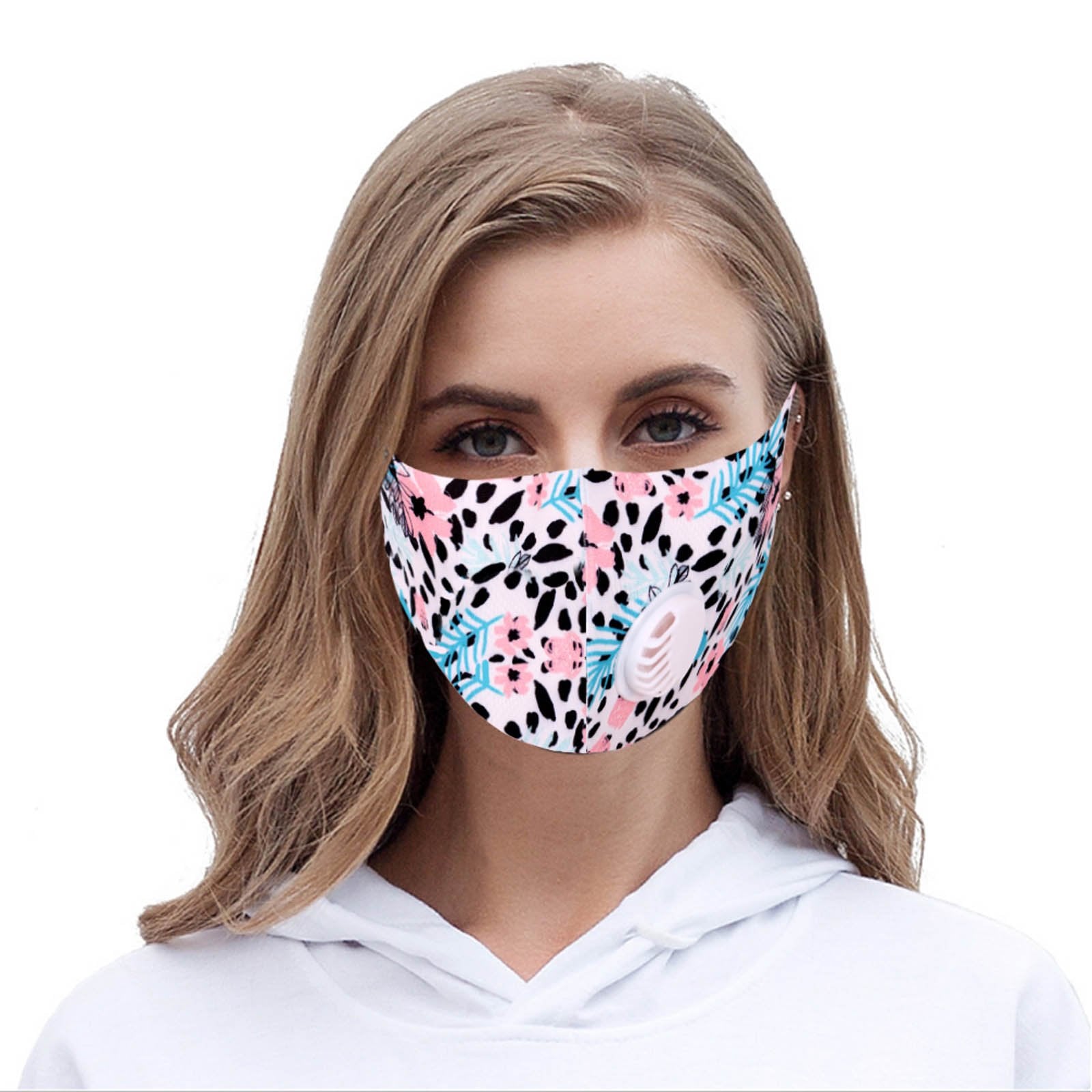 FM-7009R  Floral Print Single Breathing Valve Single Ply Face Mask