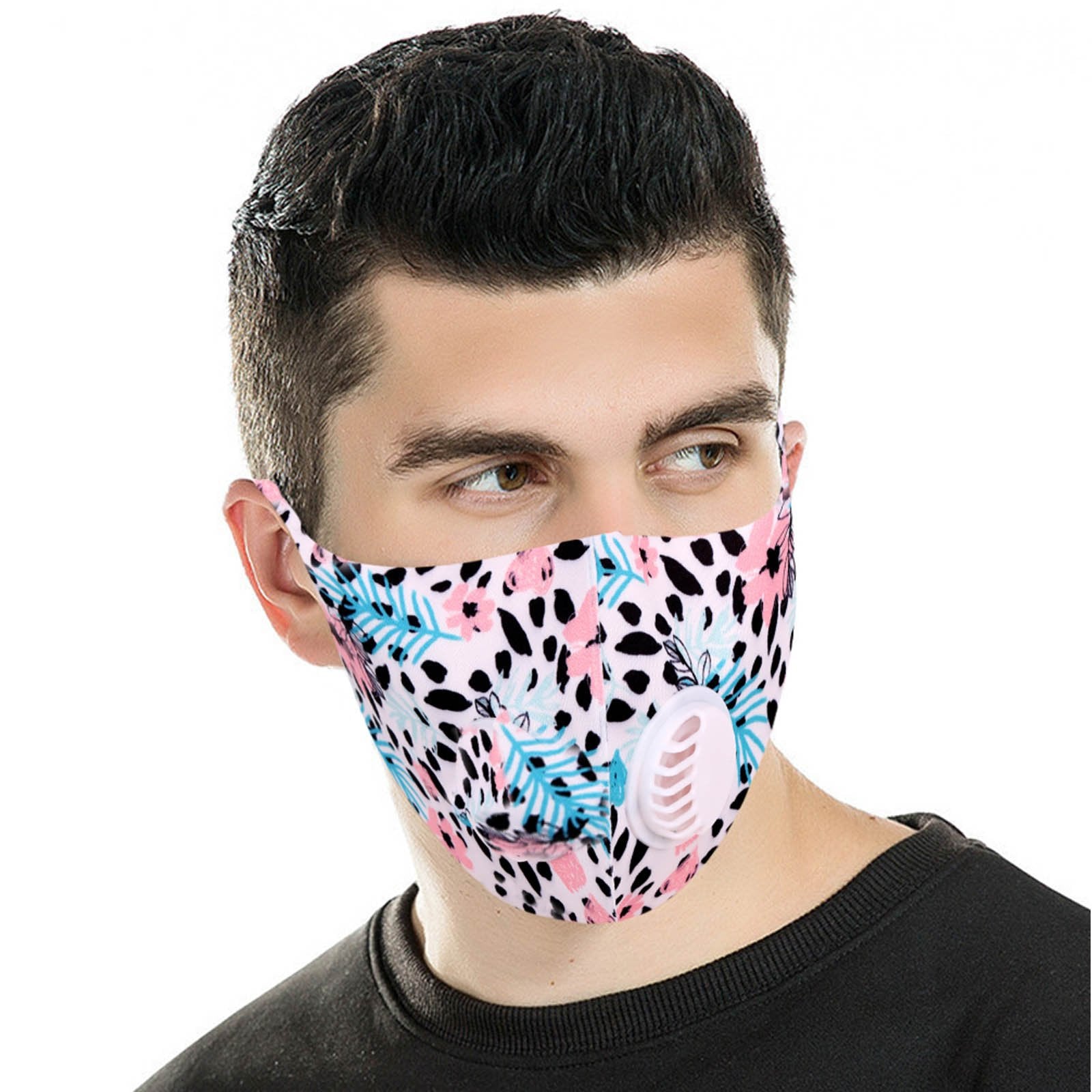 FM-7009R  Floral Print Single Breathing Valve Single Ply Face Mask