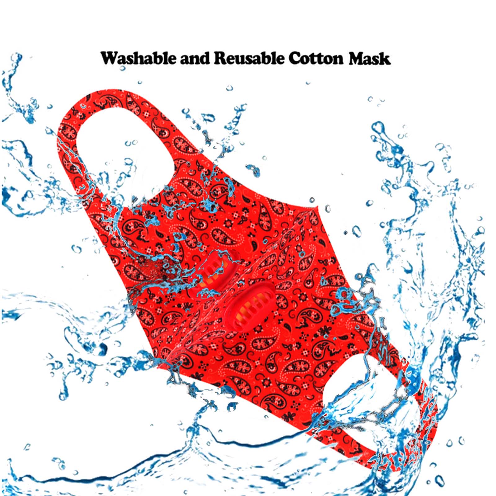 FM-7010DR  Red Paisley Print Double Breathing Valve Single Ply Face Mask