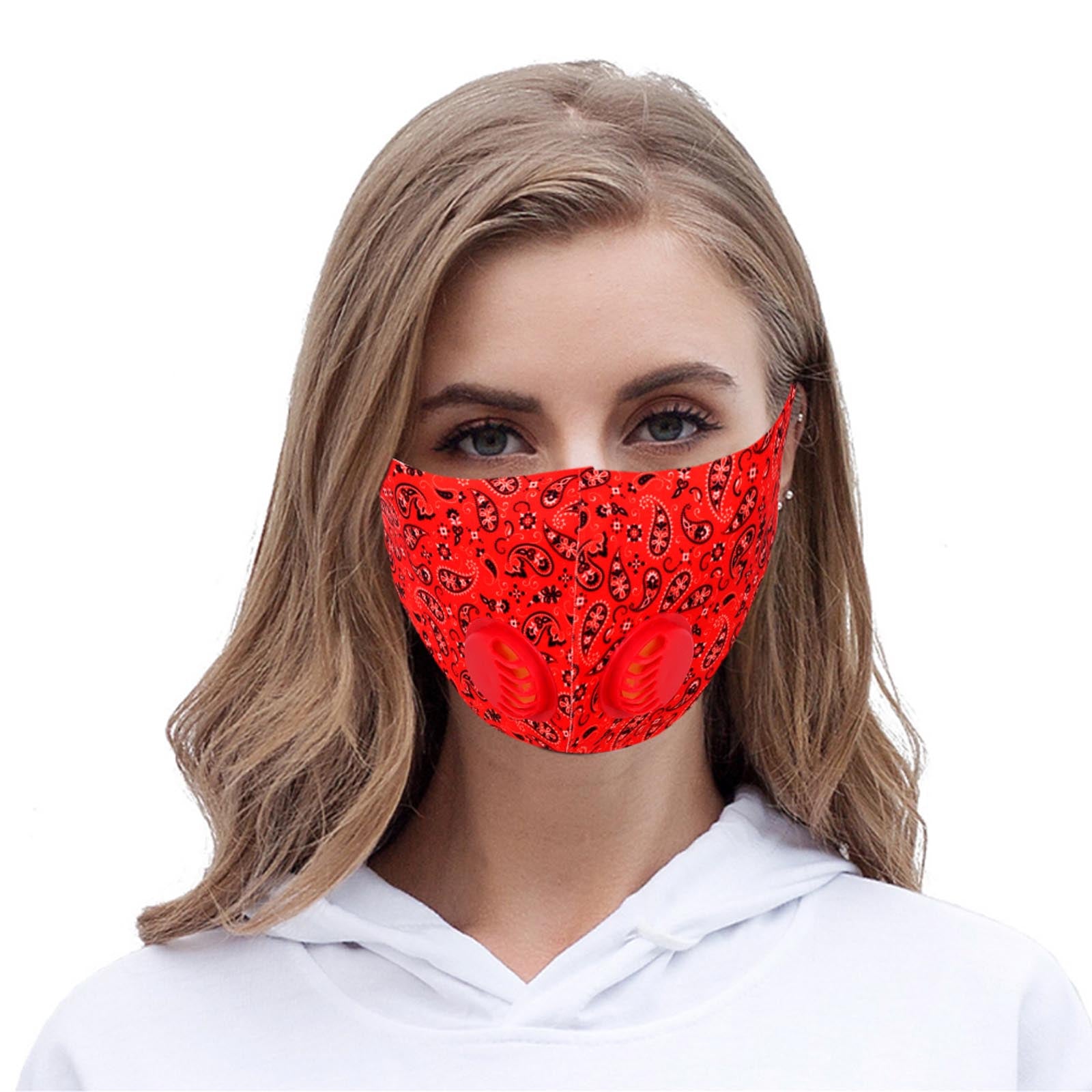 FM-7010DR  Red Paisley Print Double Breathing Valve Single Ply Face Mask