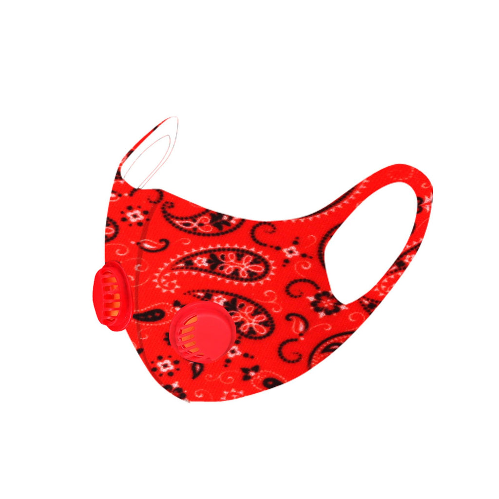 FM-7010DR  Red Paisley Print Double Breathing Valve Single Ply Face Mask