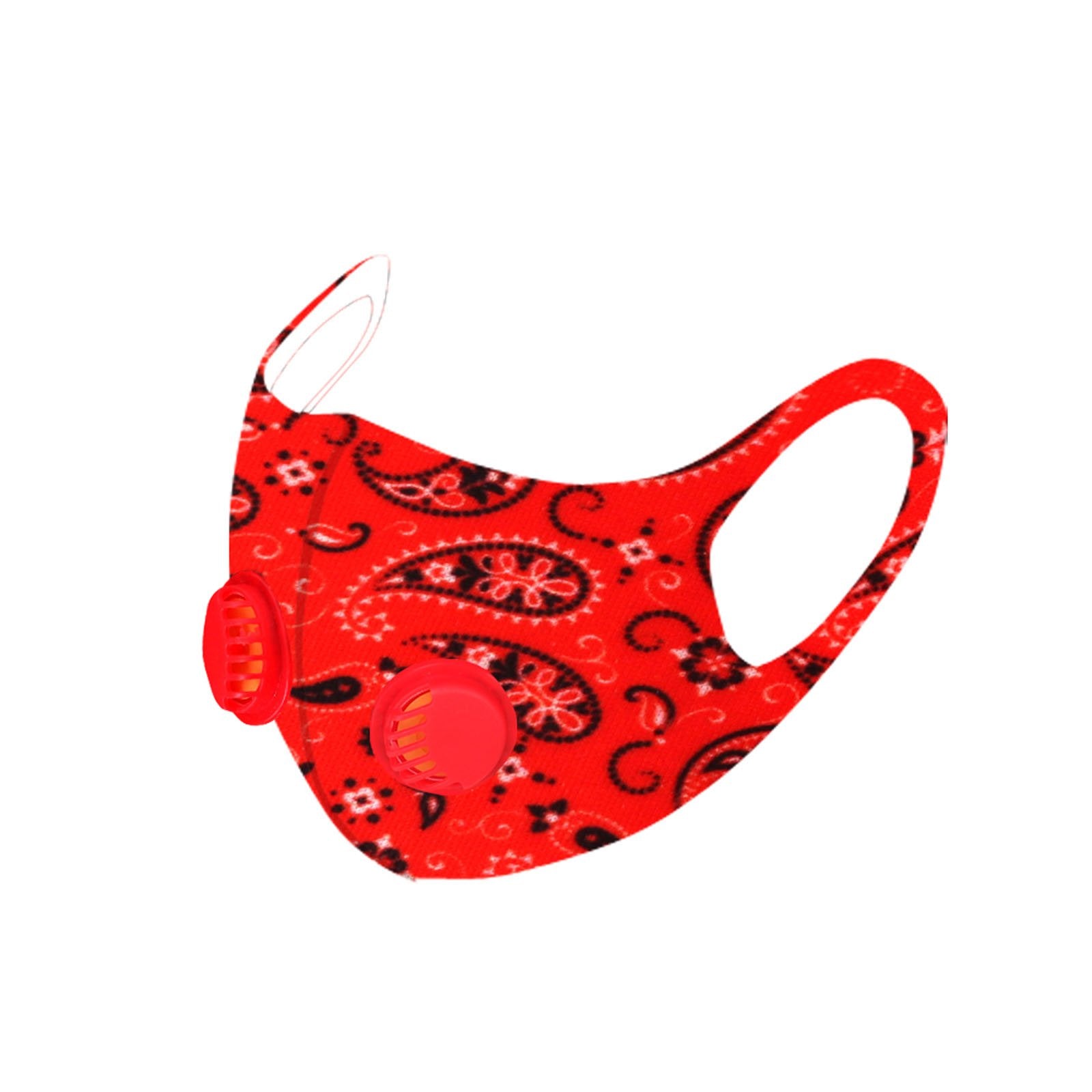 FM-7010DR  Red Paisley Print Double Breathing Valve Single Ply Face Mask