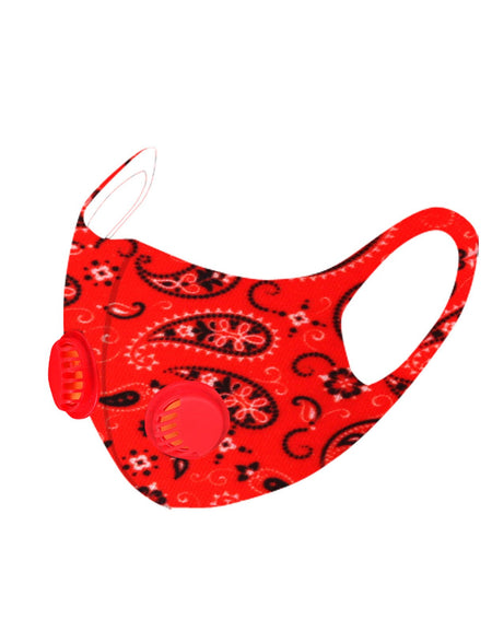 FM-7010DR  Red Paisley Print Double Breathing Valve Single Ply Face Mask