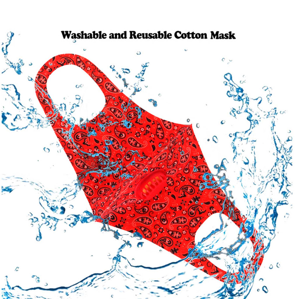 FM-7010R  Red Paisley Print Single Breathing Valve Single Ply Face Mask