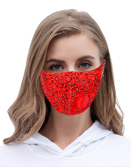 FM-7010R  Red Paisley Print Single Breathing Valve Single Ply Face Mask