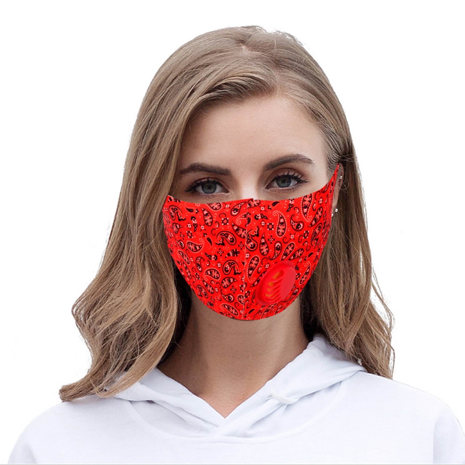 FM-7010R  Red Paisley Print Single Breathing Valve Single Ply Face Mask