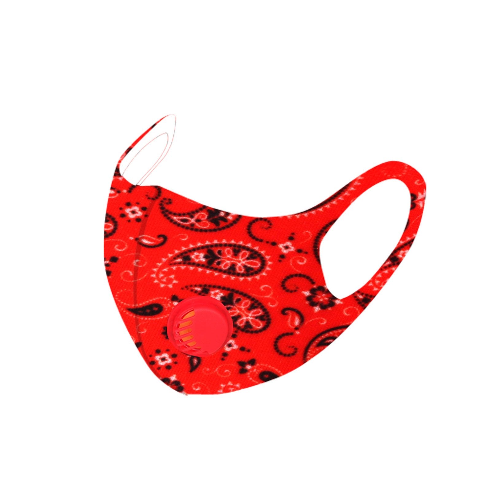 FM-7010R  Red Paisley Print Single Breathing Valve Single Ply Face Mask