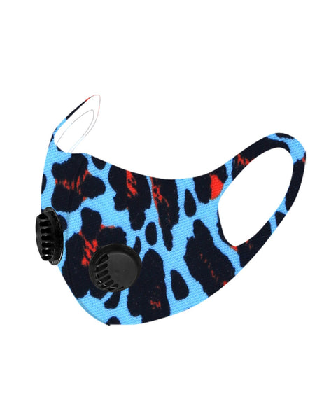 FM-7011DR  Turquoise Leopard Print Double Breathing Valve Single Ply Face Mask