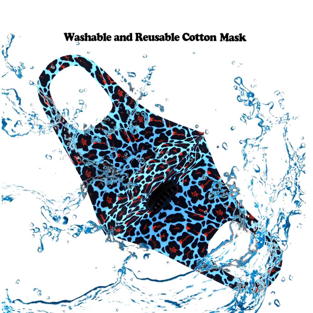 Turquoise Leopard Print Single Breathing Valve Single Ply Face Mask