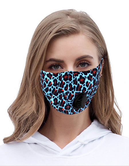 Turquoise Leopard Print Single Breathing Valve Single Ply Face Mask