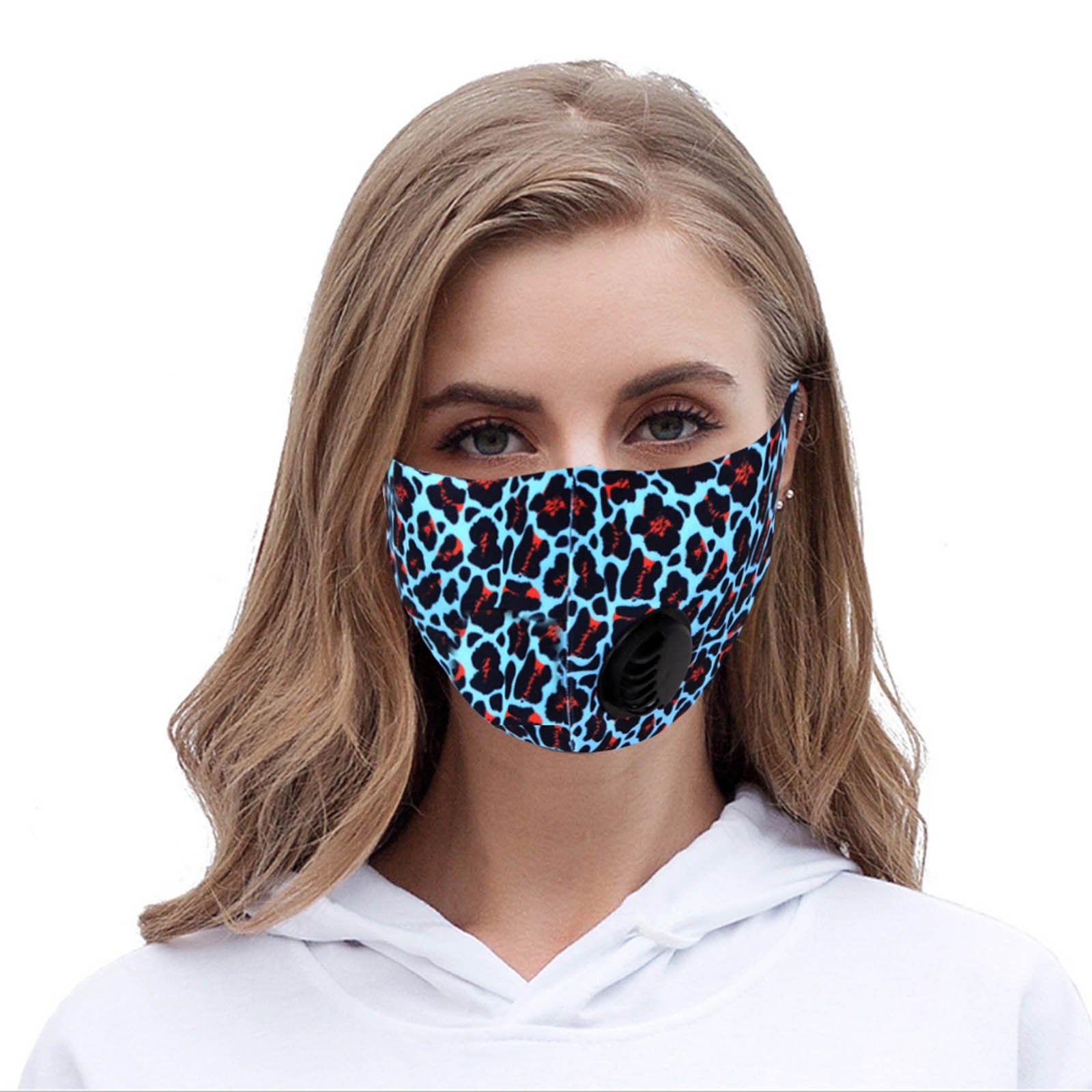 Turquoise Leopard Print Single Breathing Valve Single Ply Face Mask