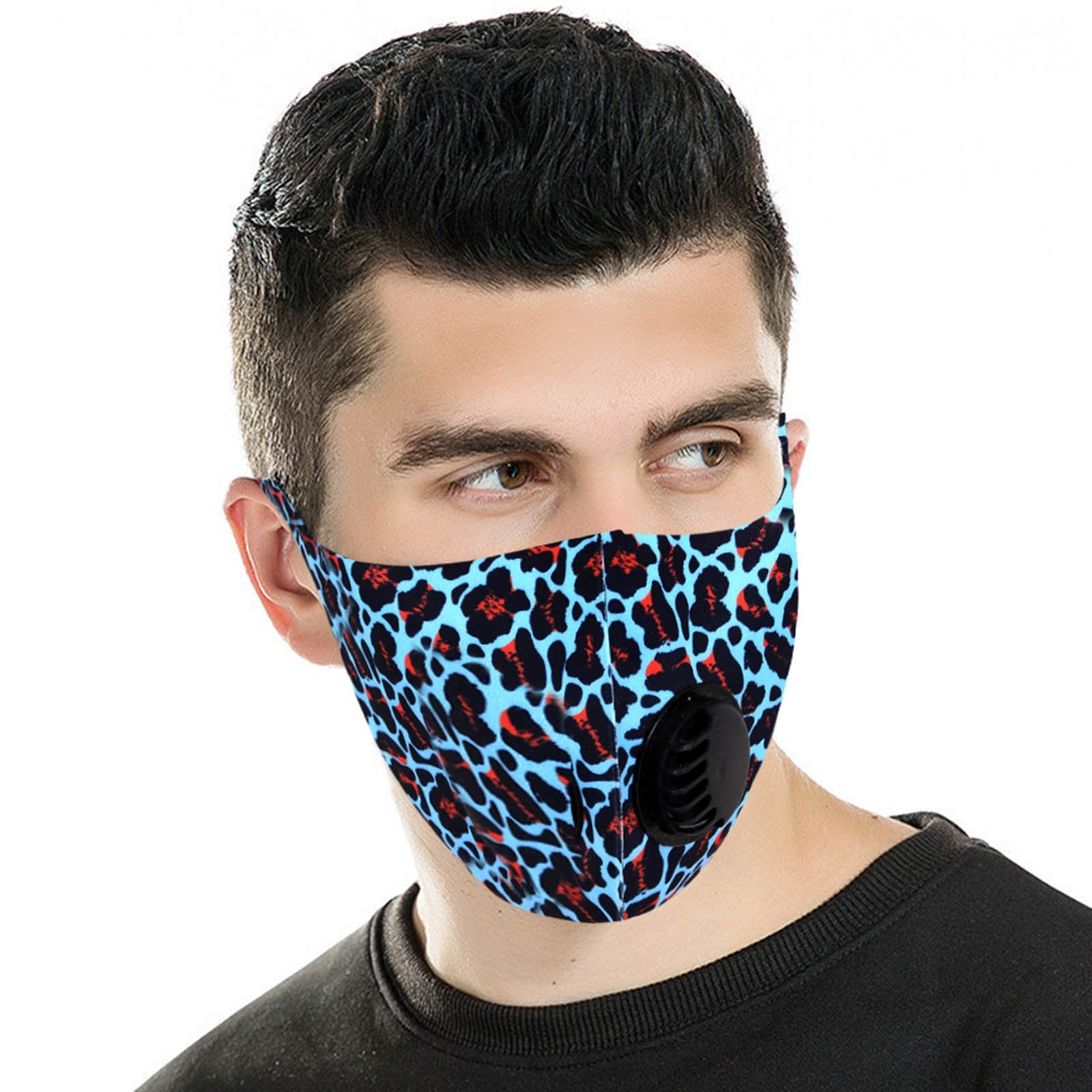 Turquoise Leopard Print Single Breathing Valve Single Ply Face Mask