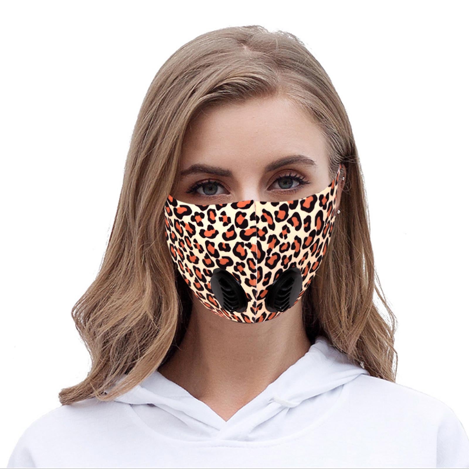 FM-7012DR  Leopard Print Double Breathing Valve Single Ply Face Mask