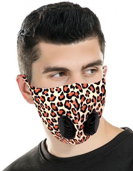 FM-7012DR  Leopard Print Double Breathing Valve Single Ply Face Mask