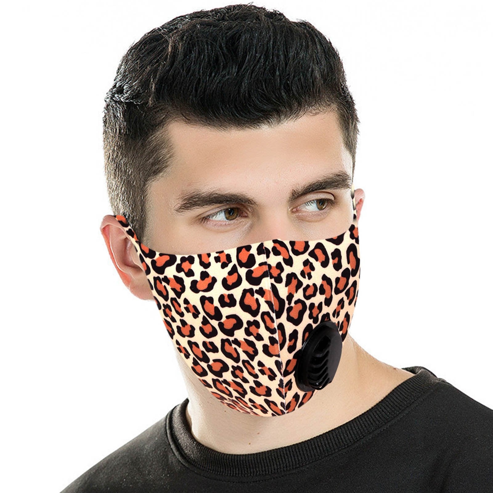 FM-7012R  Leopard Print Single Breathing Valve Single Ply Face Mask