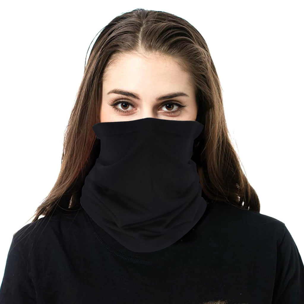 NFC-9001 Solid Black Neck Gaiter Face Mask Reusable, Washable Bandana /Head Wrap Scarf-1pcs/Pack