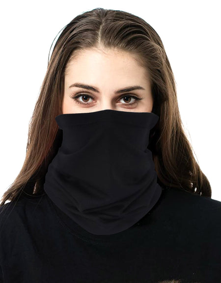 NFC-9001 Solid Black Neck Gaiter Face Mask Reusable, Washable Bandana /Head Wrap Scarf-1pcs/Pack