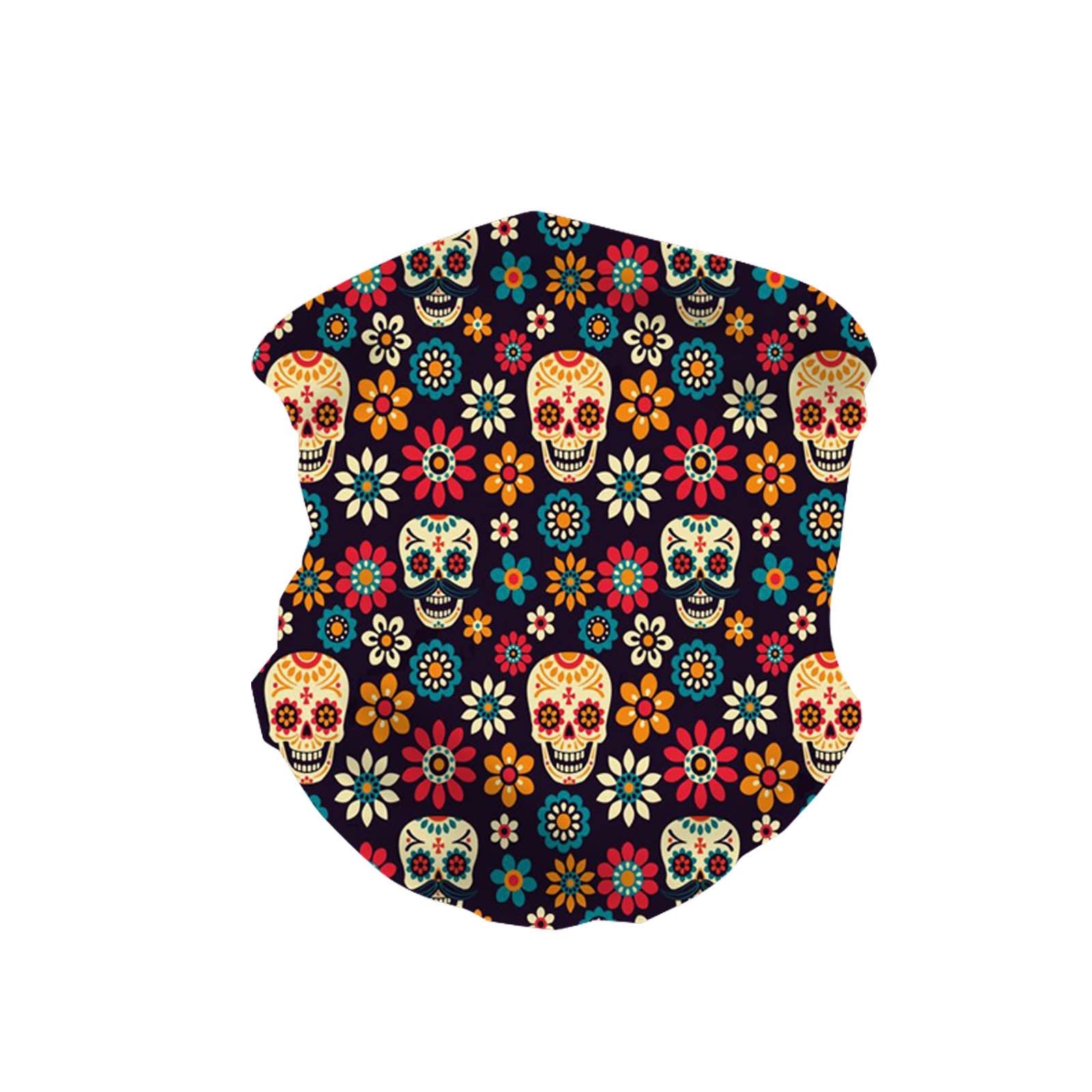 NFC-9007  Sugar Skull & Flower Print Neck Gaiter Face Mask Reusable, Washable Bandana /Head Wrap Scarf-1Pcs/Pack