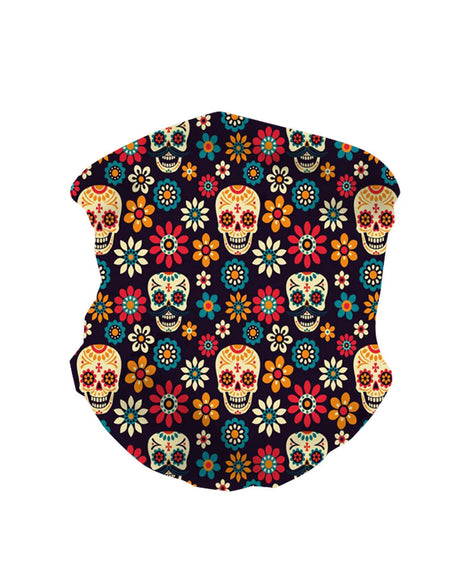 NFC-9007  Sugar Skull & Flower Print Neck Gaiter Face Mask Reusable, Washable Bandana /Head Wrap Scarf-1Pcs/Pack