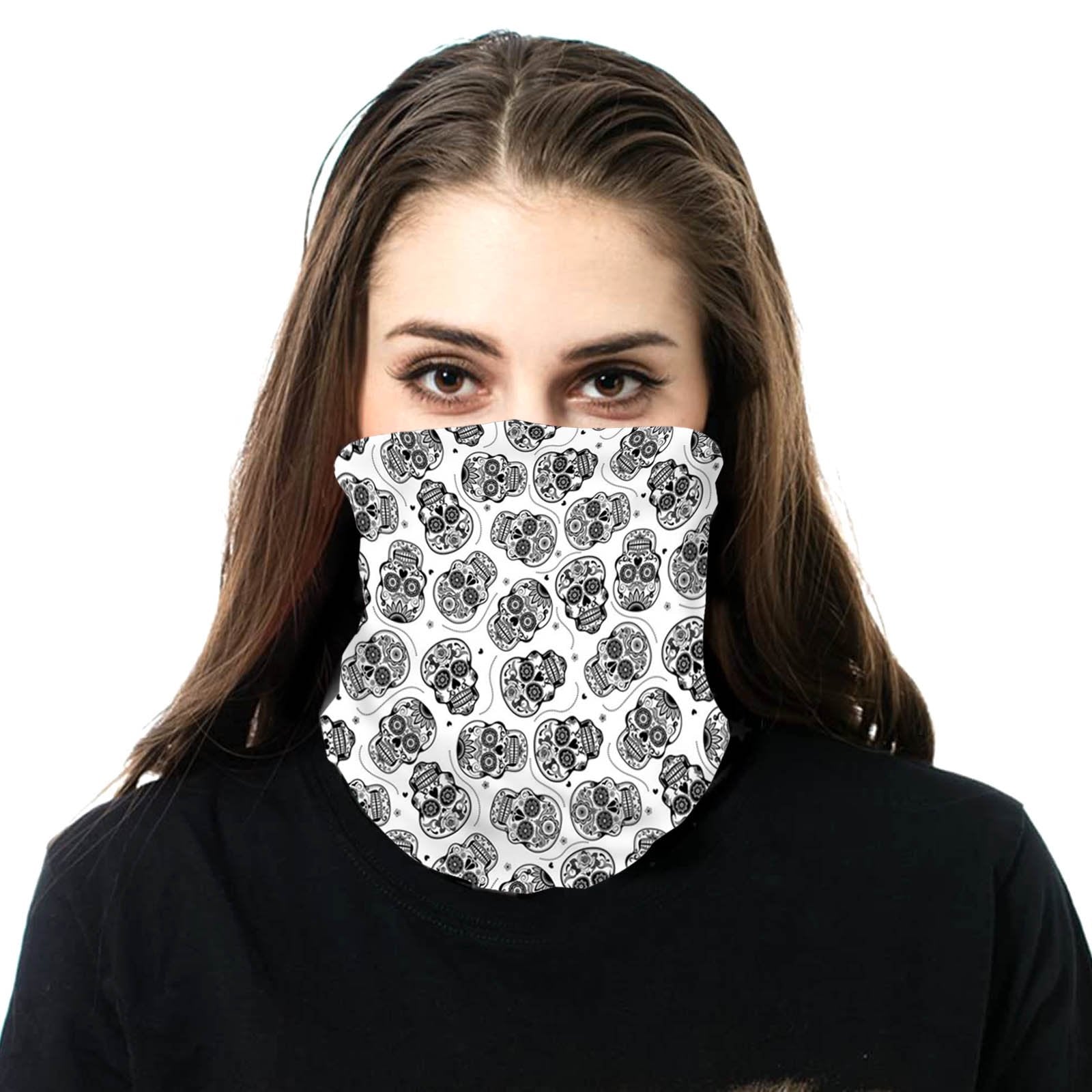 NFC-9008 Sugar Skull Print Neck Gaiter Face Mask Reusable, Washable Bandana /Head Wrap Scarf-1Pcs/Pack