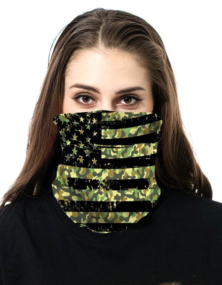 NFC-9009 Camo Flag Design Print Neck Gaiter Face Mask Reusable, Washable Bandana /Head Wrap Scarf-1Pcs/Pack