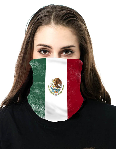 NFC-9010 Mexico Flag Print Neck Gaiter Face Mask Reusable, Washable Bandana /Head Wrap Scarf-1Pcs/Pack