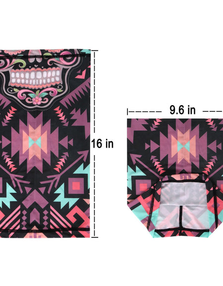 NFC-9011 Black Aztec Sugar Skull Floral Print Neck Gaiter Face Mask Reusable, Washable Bandana /Head Wrap Scarf-1Pcs/Pack