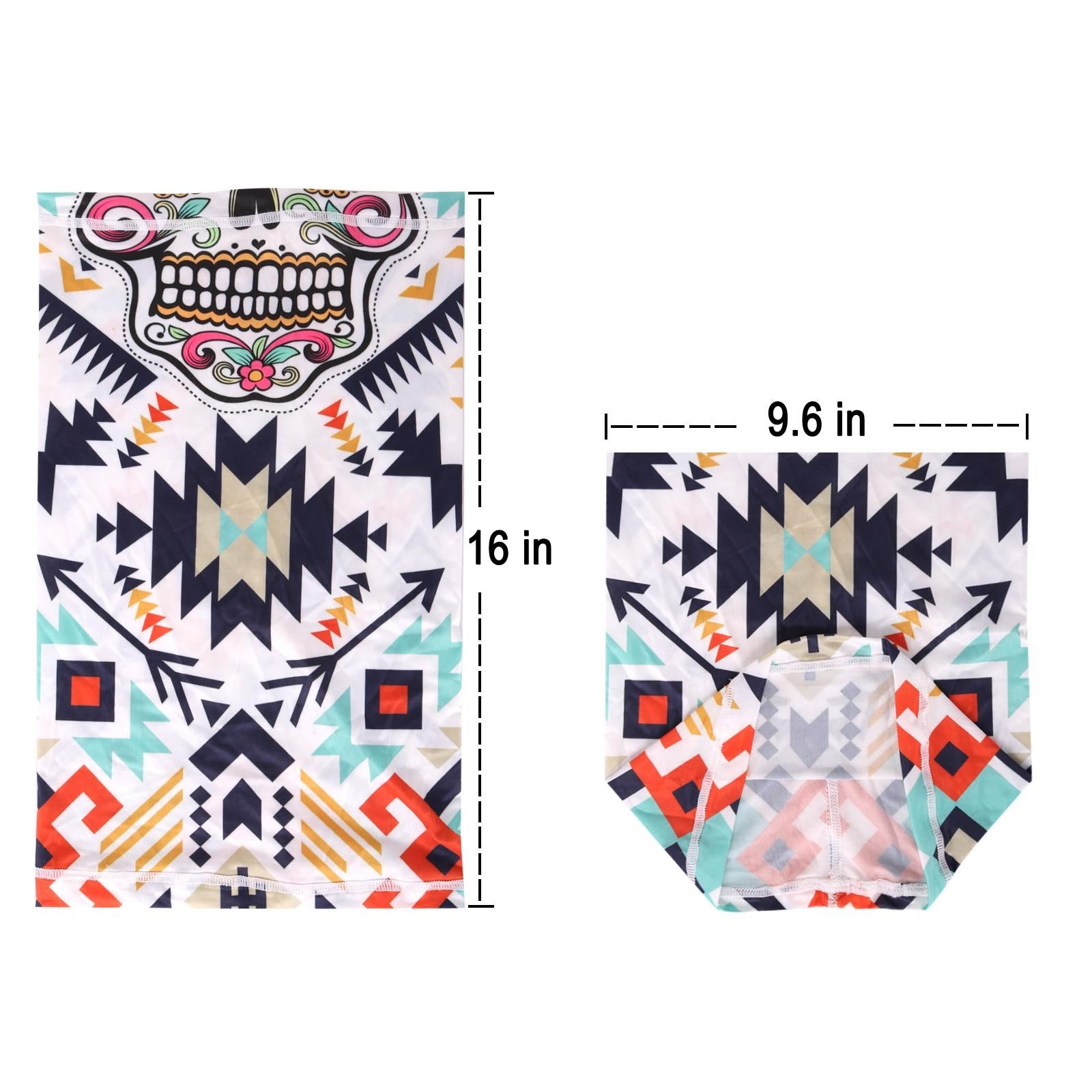 NFC-9012  White Aztec Sugar Skull Print Neck Gaiter Face Mask Reusable, Washable Bandana /Head Wrap Scarf-1Pcs/Pack