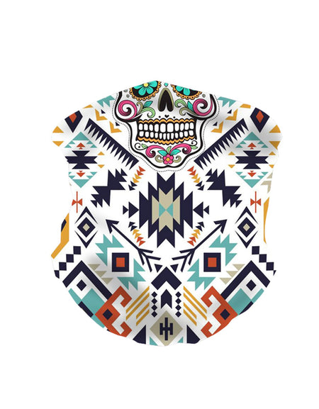 NFC-9012  White Aztec Sugar Skull Print Neck Gaiter Face Mask Reusable, Washable Bandana /Head Wrap Scarf-1Pcs/Pack