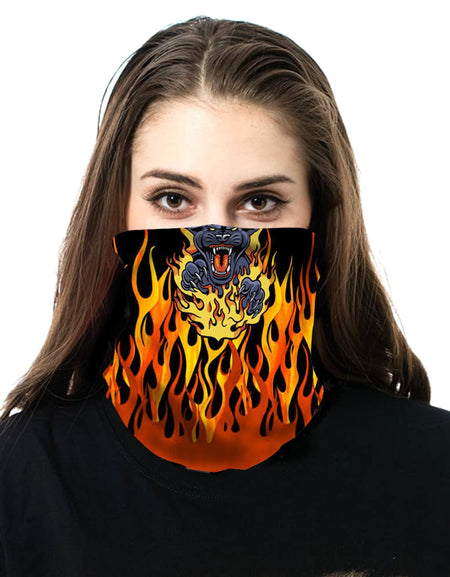 NFC-9016  Flaming Black Tiger Print Neck Gaiter Face Mask Reusable, Washable Bandana /Head Wrap Scarf-1Pcs/Pack