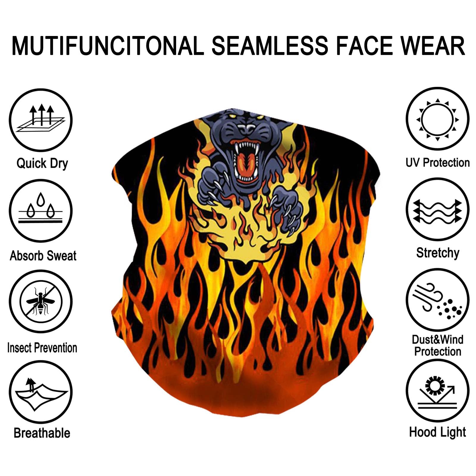 NFC-9016  Flaming Black Tiger Print Neck Gaiter Face Mask Reusable, Washable Bandana /Head Wrap Scarf-1Pcs/Pack