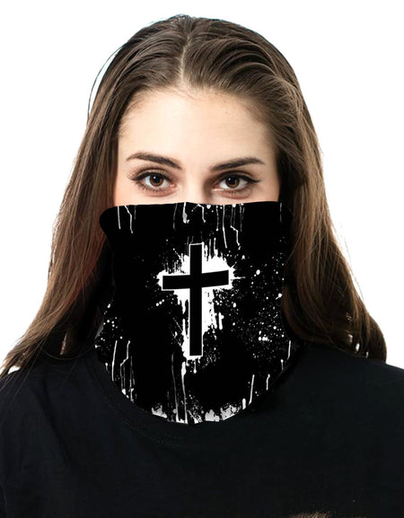 NFC-9019 Cross Print Neck Gaiter Face Mask Reusable, Washable Bandana /Head Wrap Scarf-1Pcs/Pack