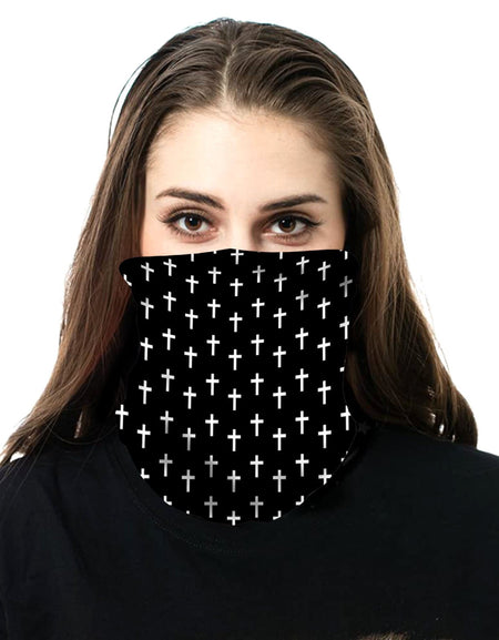 NFC-9021  Black White Crosses Print Neck Gaiter Face Mask Reusable, Washable Bandana /Head Wrap Scarf-1Pcs/Pack