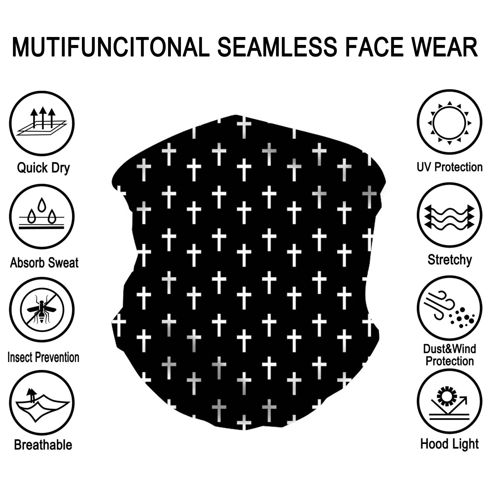 NFC-9021  Black White Crosses Print Neck Gaiter Face Mask Reusable, Washable Bandana /Head Wrap Scarf-1Pcs/Pack