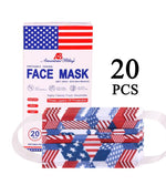 20Pcs  American Bling 20PCS/Box  American Flag Colors Print Disposable Face Masks 3 Layers Face Masks