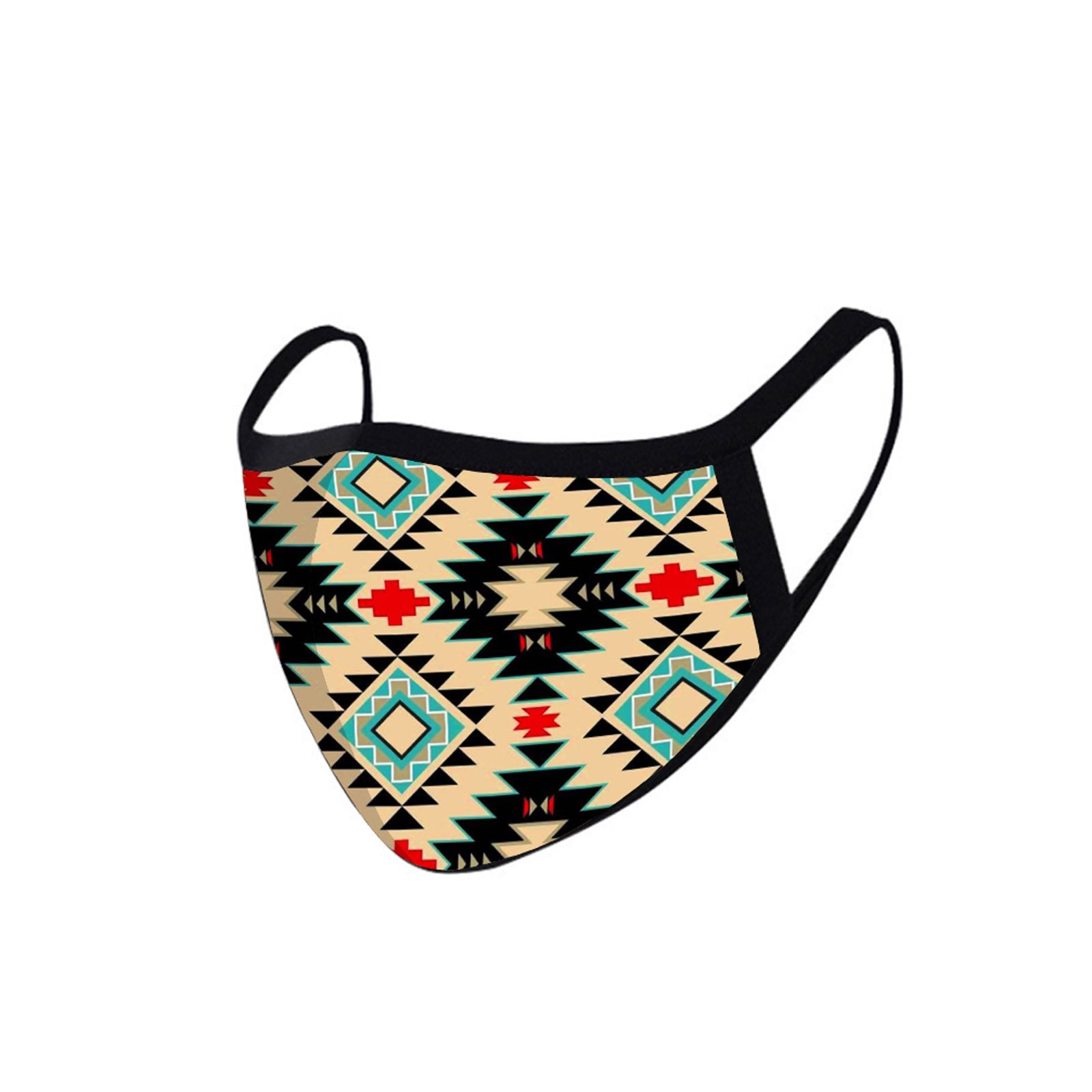 SFCM-009 American Bling Tan Aztec Print Fabric Face Mask Double Layer 1Pcs