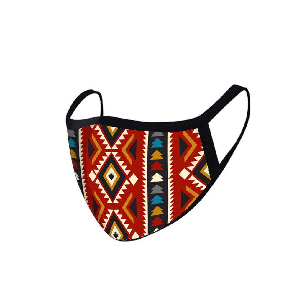 SFCM-008 Red Aztec Print Fabric Face Mask Double Layer 1Pcs