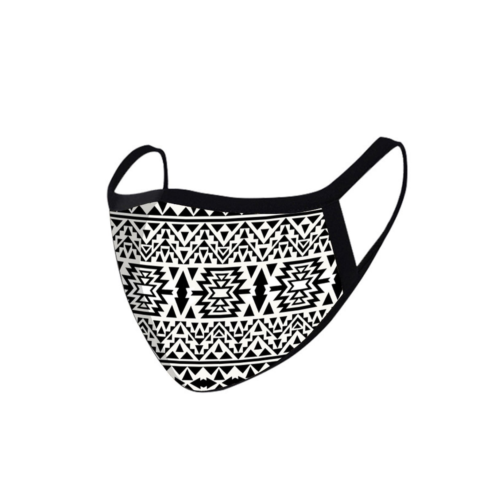 FCM-006 Black & White Aztec Print Fabric Face Mask Double Layer Set of 2