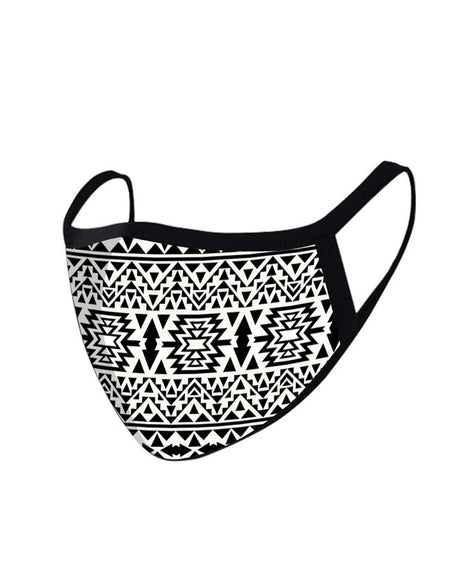 FCM-006 Black & White Aztec Print Fabric Face Mask Double Layer Set of 2