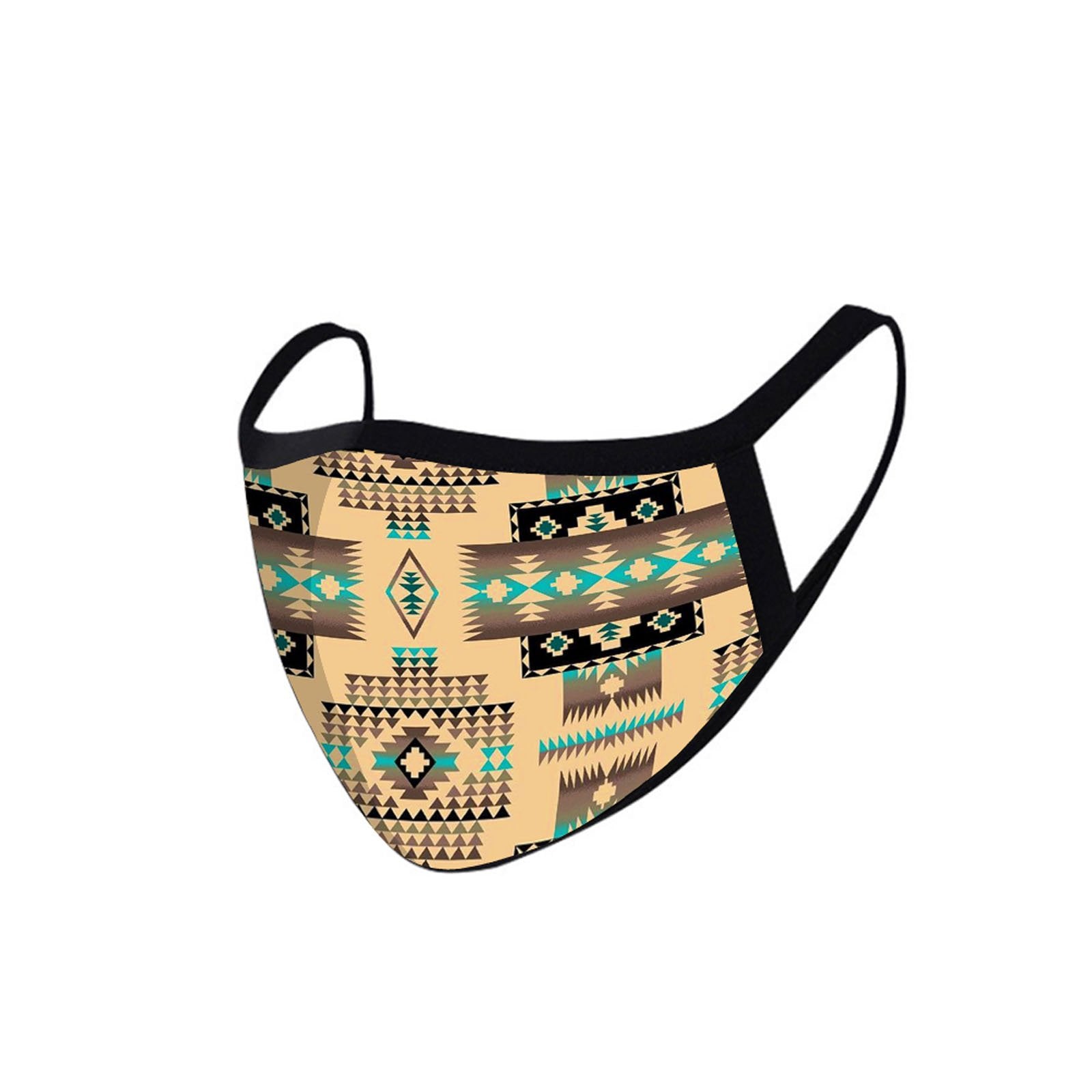 FCM-010 Coffee American Bling Aztec Print Fabric Face Mask Double Layer Set of 2