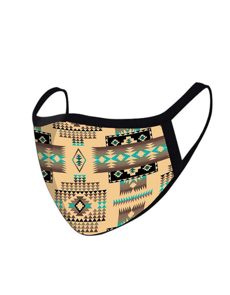 FCM-010 Coffee American Bling Aztec Print Fabric Face Mask Double Layer Set of 2