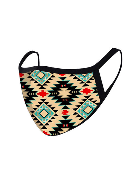 FCM-009 American Bling Tan Aztec Print Fabric Face Mask Double Layer