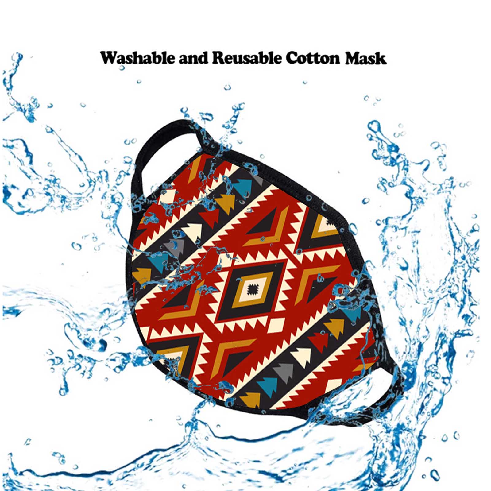 SFCM-008 Red Aztec Print Fabric Face Mask Double Layer 1Pcs