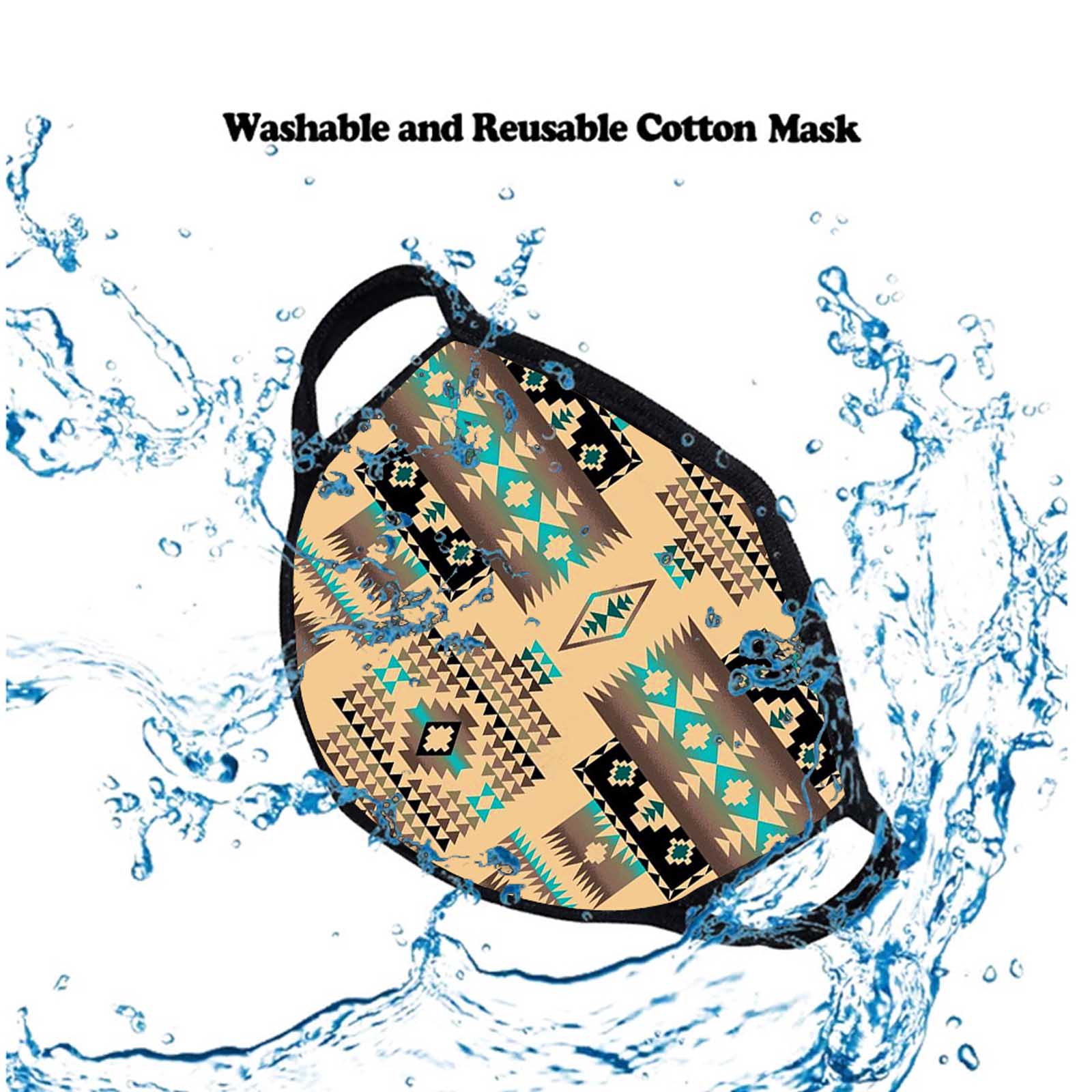 FCM-010 Coffee American Bling Aztec Print Fabric Face Mask Double Layer Set of 2