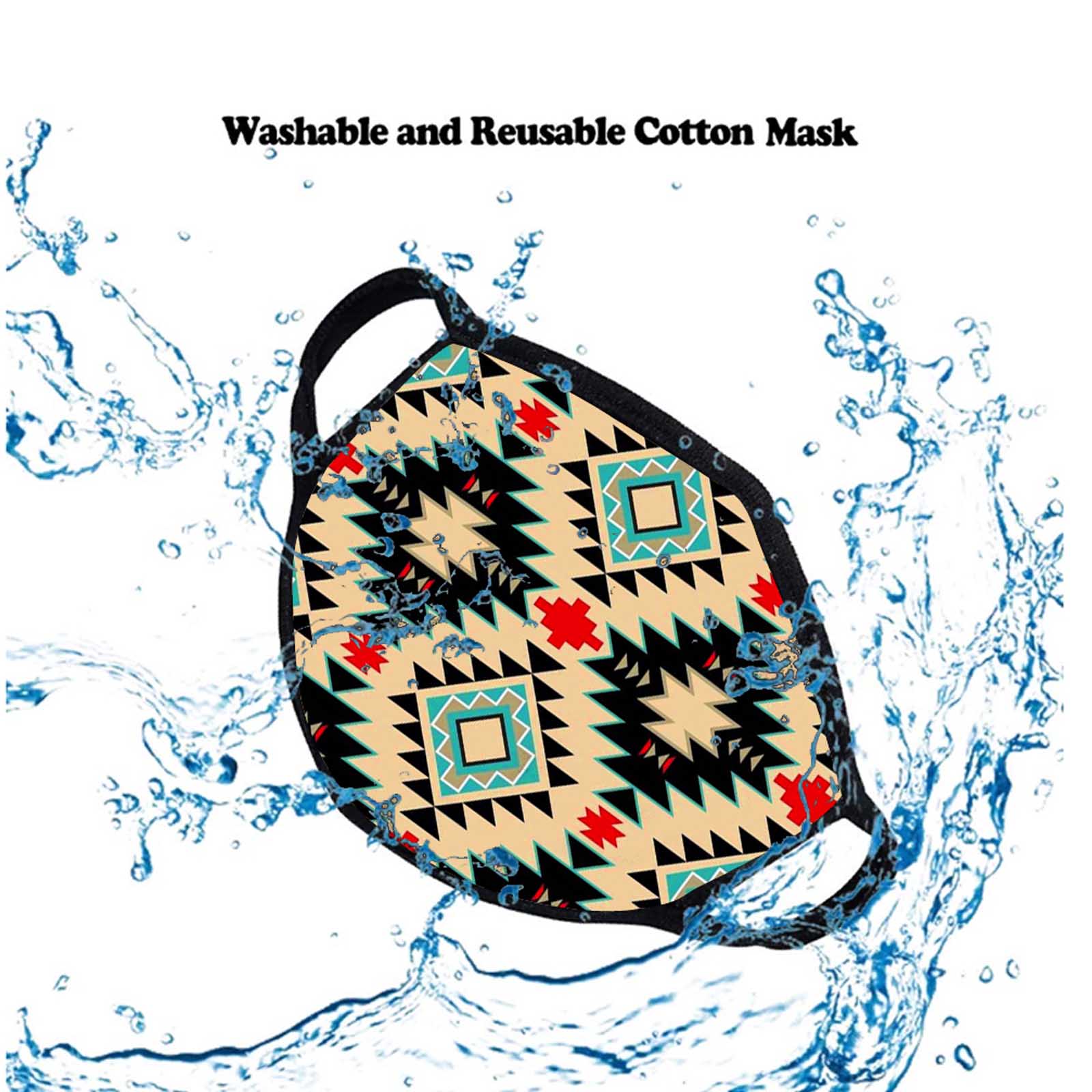 FCM-009 American Bling Tan Aztec Print Fabric Face Mask Double Layer