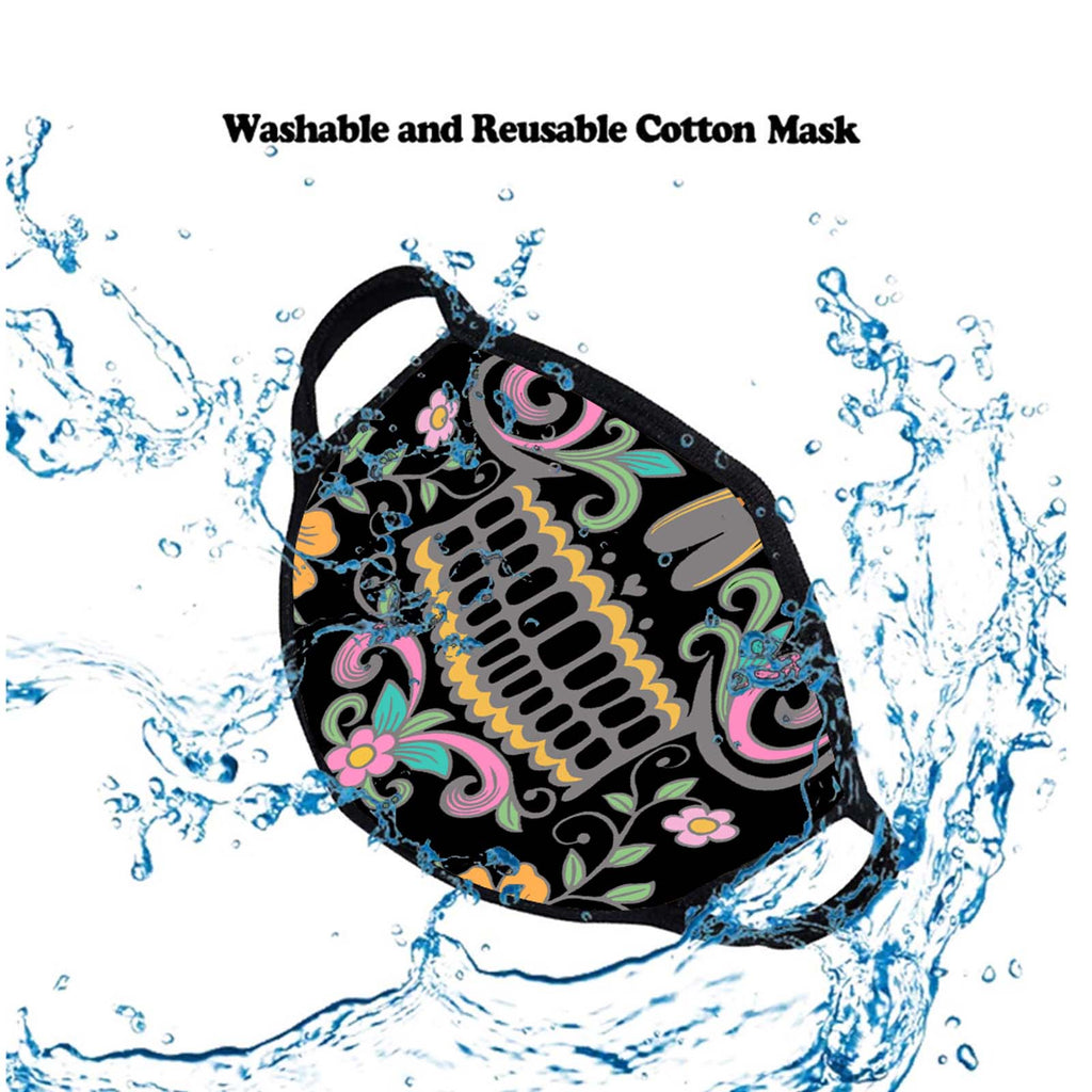 FCM-015 American Bling Black Floral Sugar Skull Fabric Face Mask Double Layer Set of 2