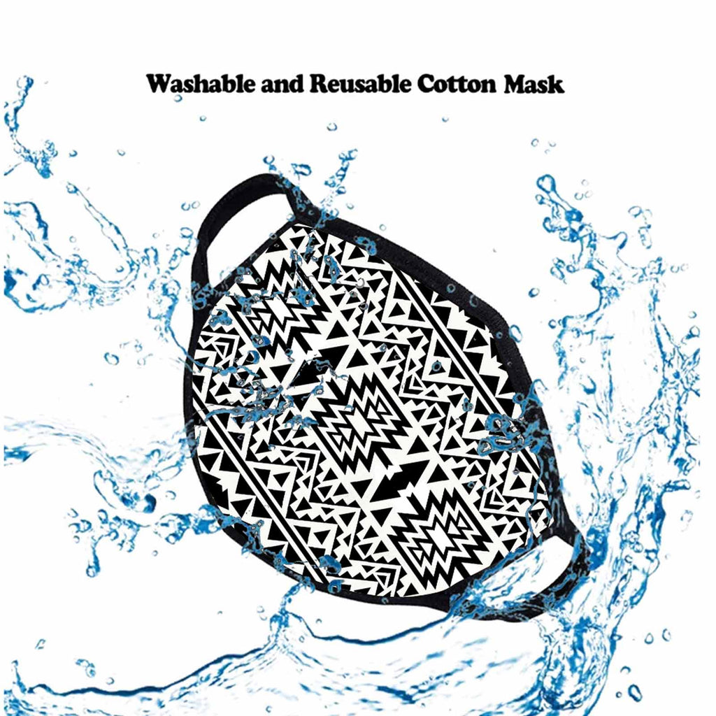 FCM-006 Black & White Aztec Print Fabric Face Mask Double Layer Set of 2