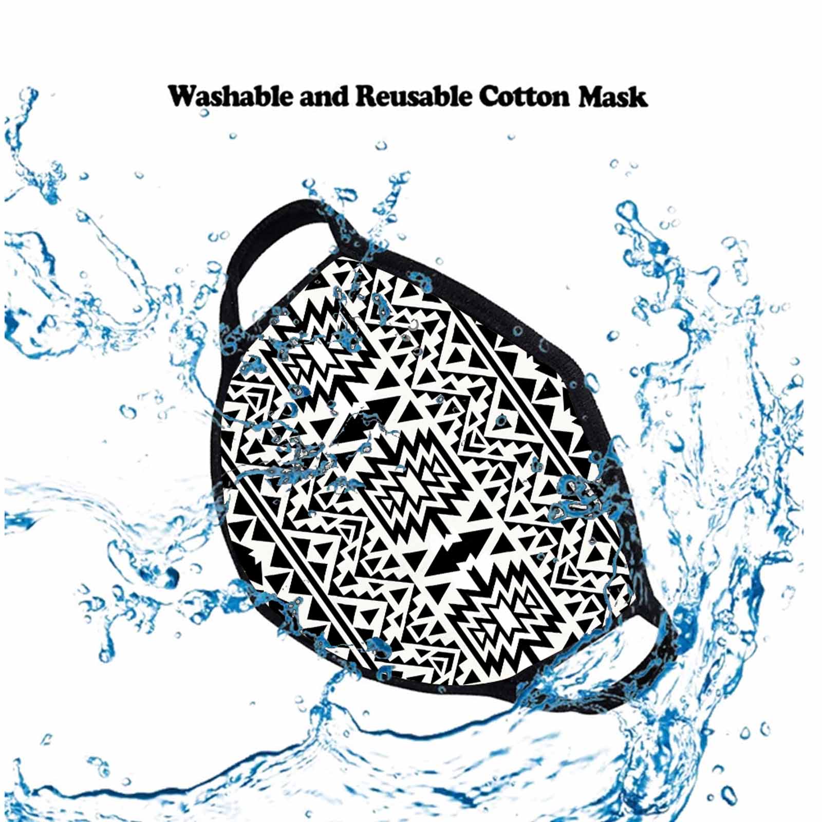 FCM-006 Black & White Aztec Print Fabric Face Mask Double Layer Set of 2