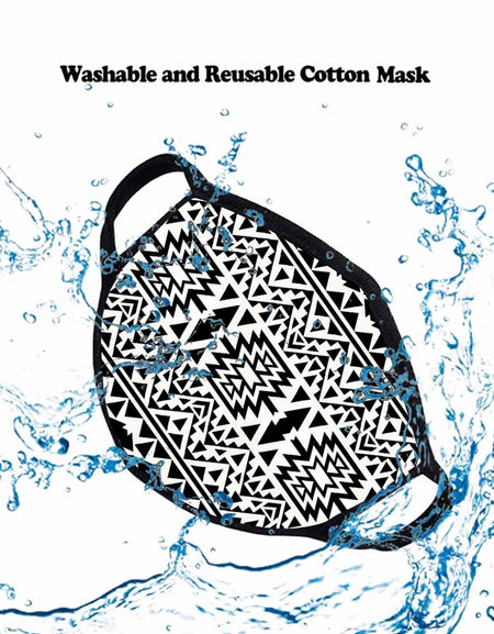 FCM-006 Black & White Aztec Print Fabric Face Mask Double Layer Set of 2