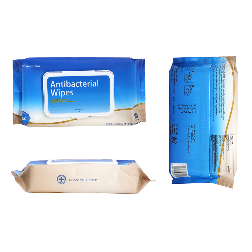 Antibacterial Wipes Resealable Bag (50 Count x 12)